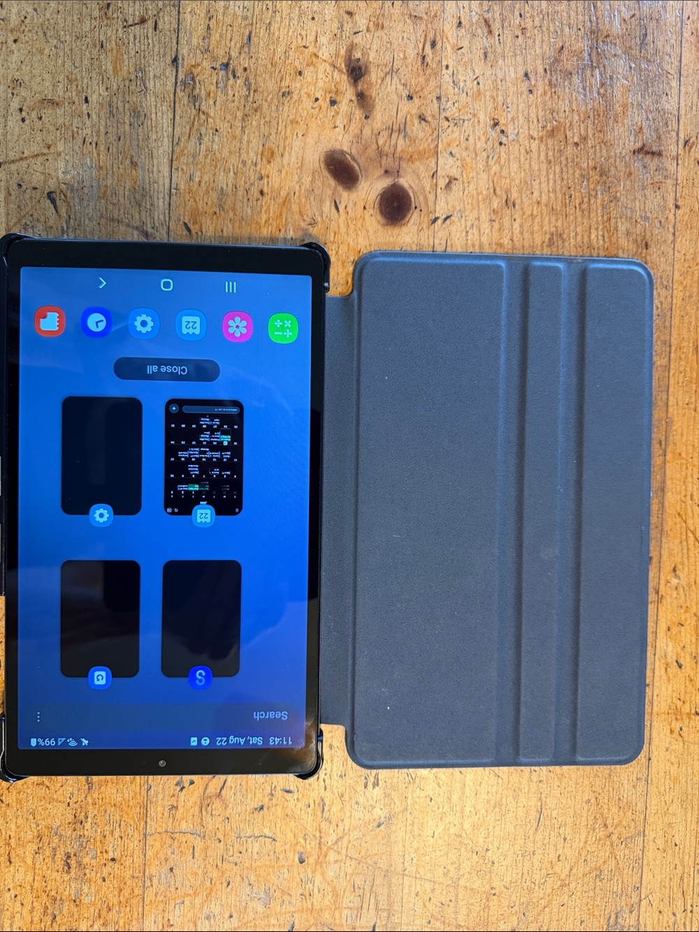 Samsung Tablet with Dark Gray Folding Smart Cover